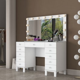 Hanah Home Mesa de Maquillaje Blanca con Espejo e Iluminación